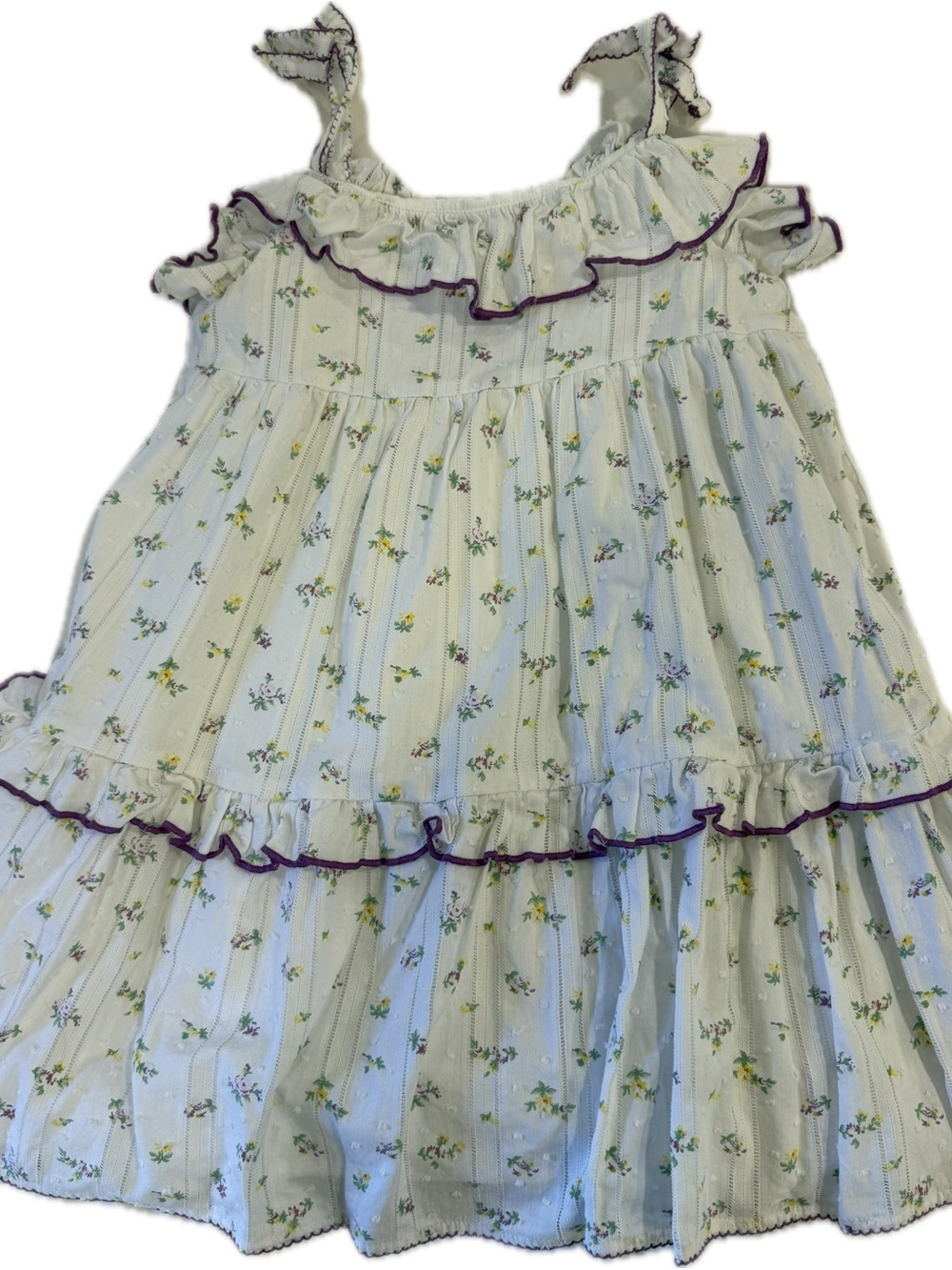 Janie and Jack White Floral Ruffle Nightgown with Purple Trim